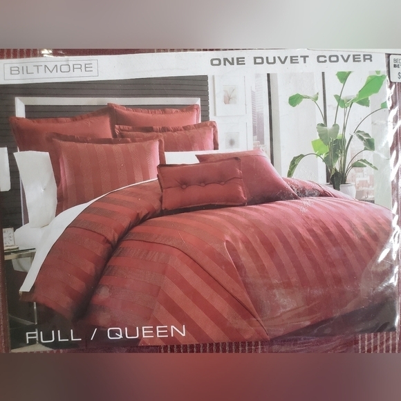 Biltmore 60% Silk 100% COTTON stripes Burgundy Duvet Cover Only Full/Queen Size. - Picture 1 of 10